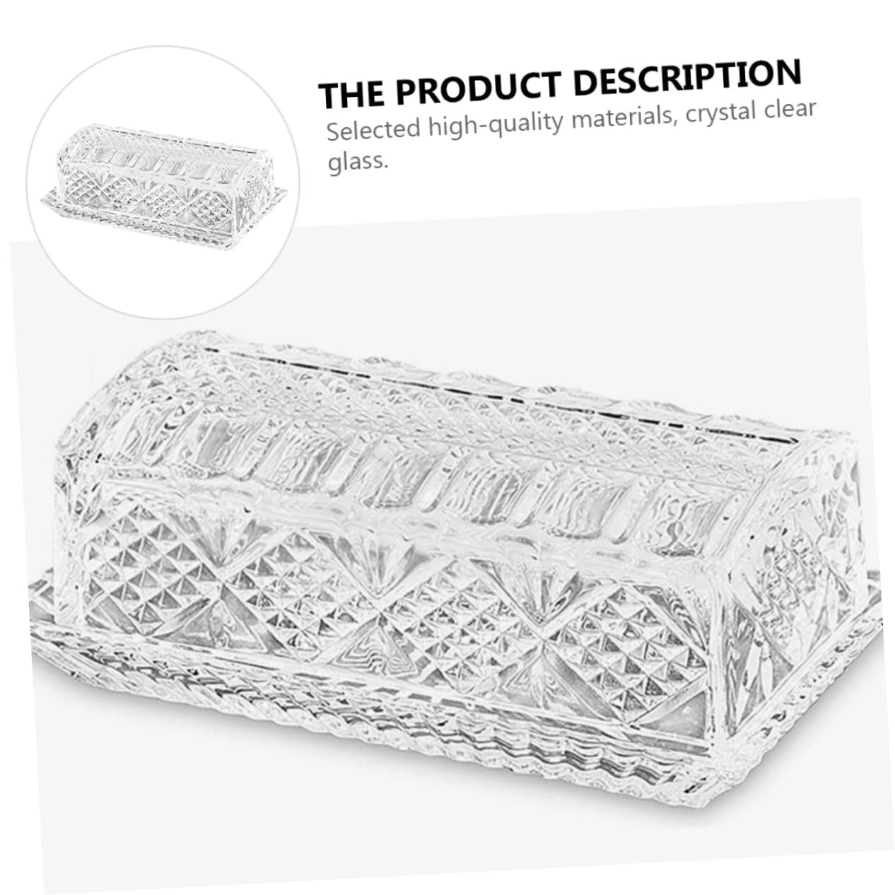 Cabilock 1Pc Relief Pattern Glass Butter Keeper Tray with Lid Transparent Butter Box for Storing Butter Snacks Elegant Design for Kitchen Dining Table Decor