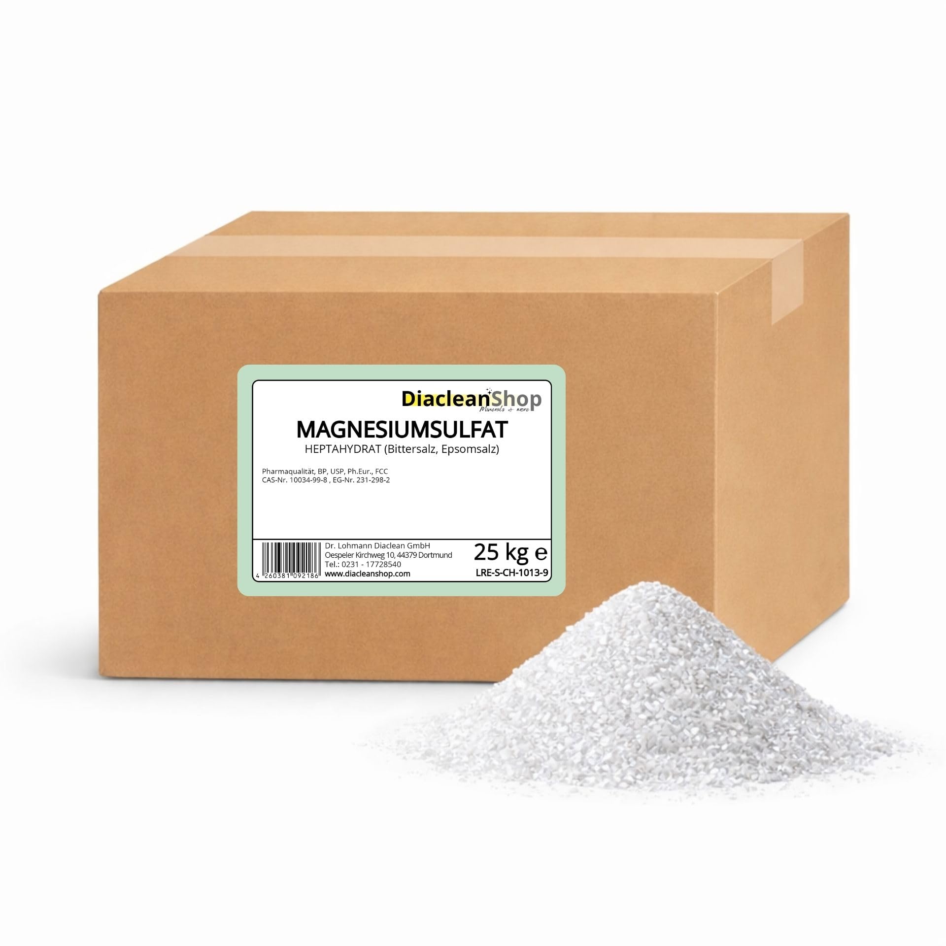 DIACLEANSHOP Bittersalz Magnesiumsulfat Heptahydrat 25kg Pharmaqualität | Ideal für Magnesiumbad Fußbad Floating Pflanzen Rasendünger