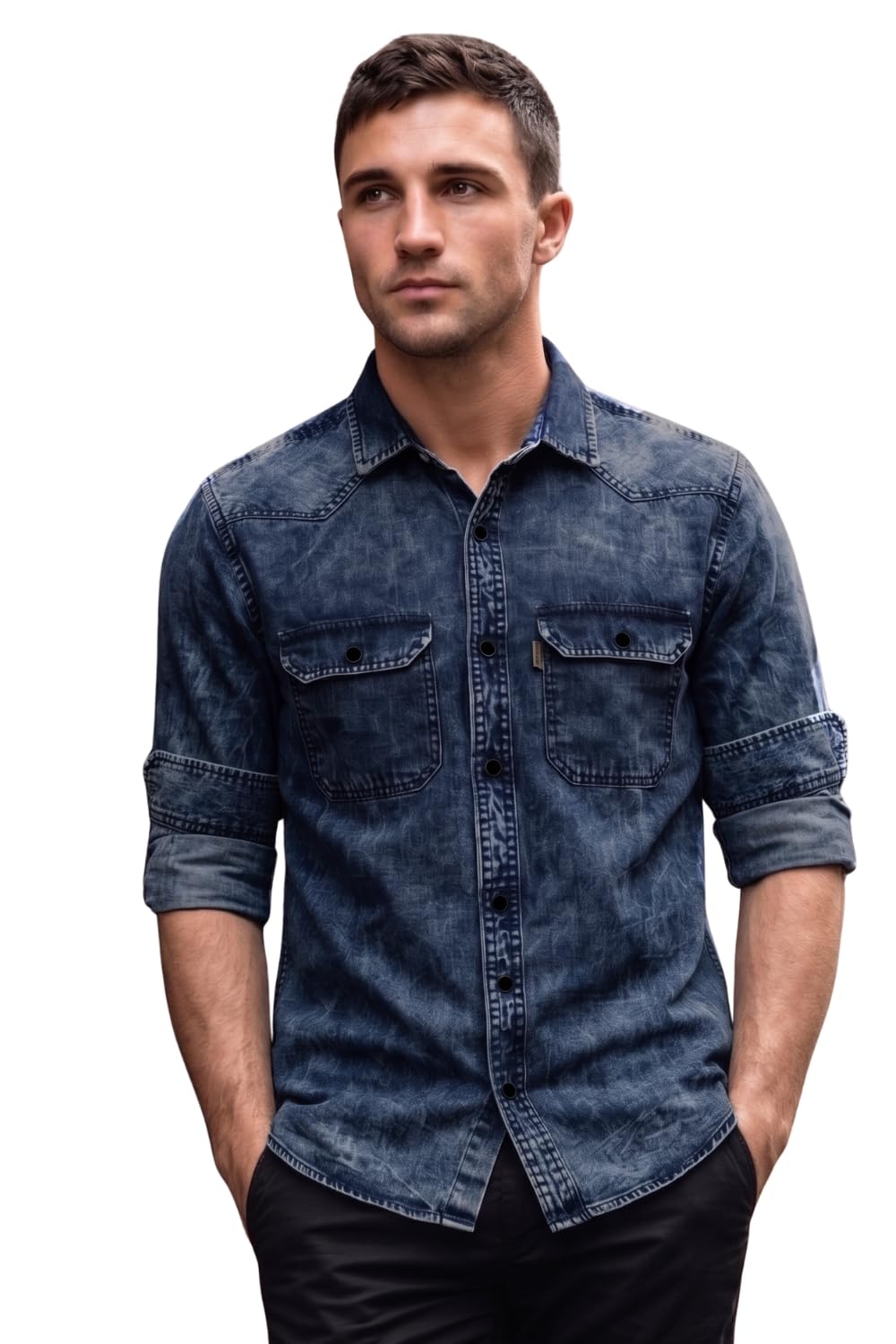louis philippe Men's Slim Fit Classic Denim Wash Stylized Fashion Full Sleeve Casual Shirt-picture-41
