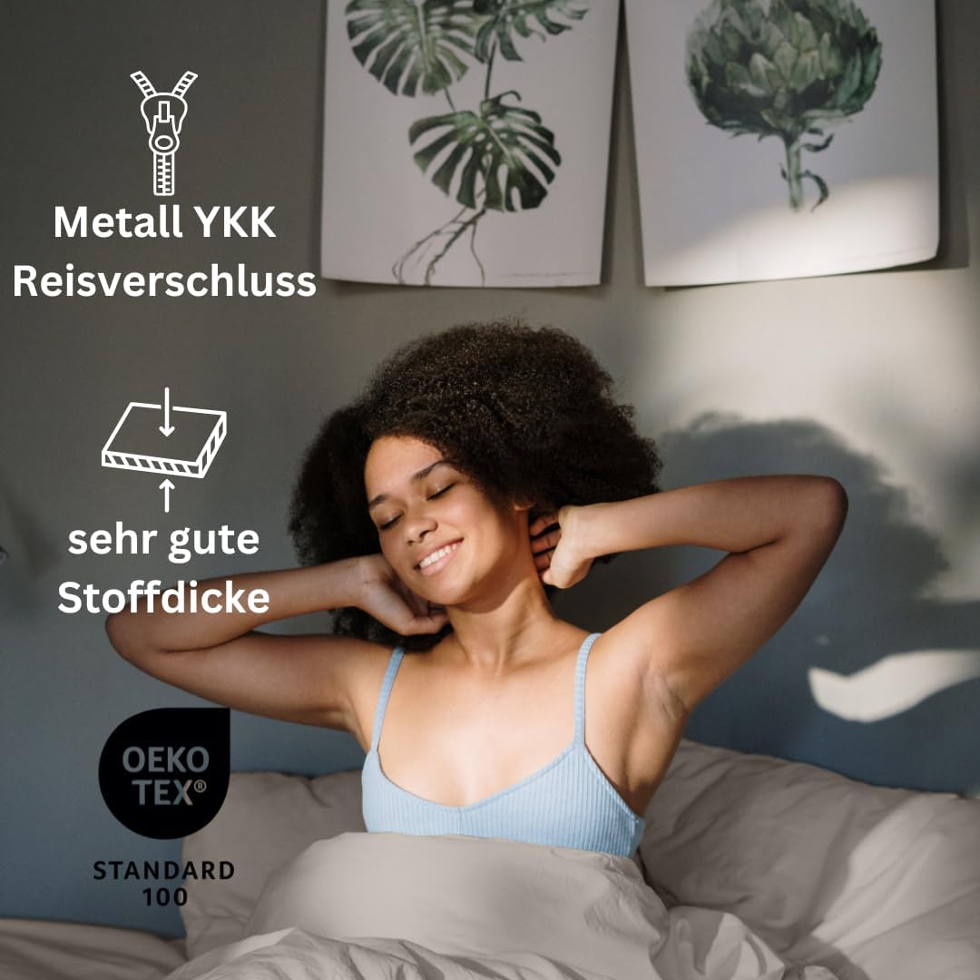 Homesty Premium pościel 200x200 cm + 2 poszewki na poduszki 80x80 cm – 100% bawełna, zestaw pościeli 3-częściowy Öko Tex z zamkiem YKK, kolor Beige/Taupe, miękka i oddychająca