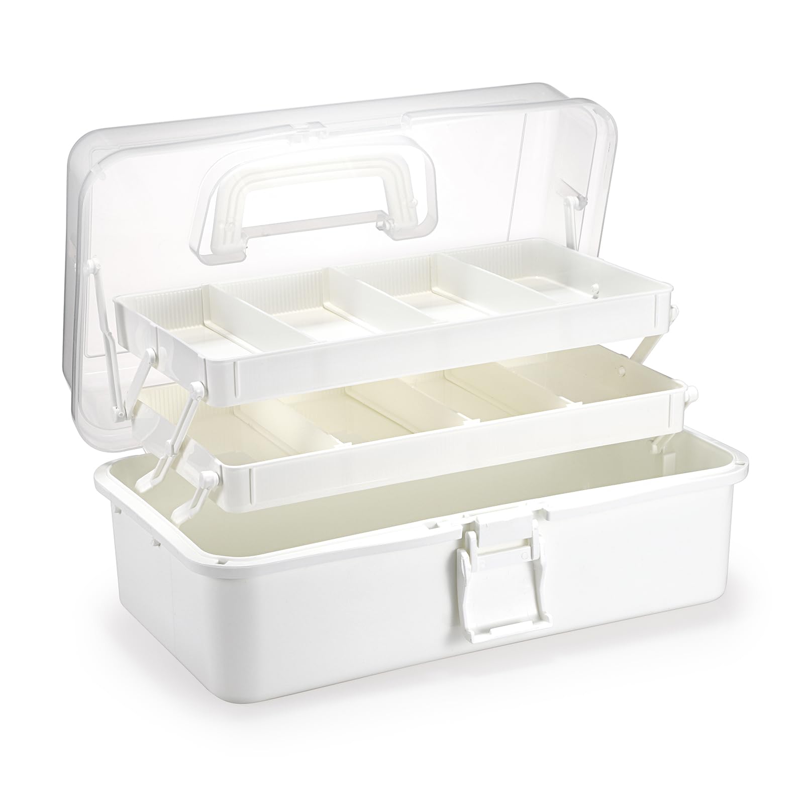 IGNPION 3 Layer Craft Stackable Storage Box 9-compartment Mulit Purpose Dividers Storage Container for Storing&Organising Toys, Arts Crafts, Stationery, Sewing, Fishing Tackle, Greyish White โ image 1