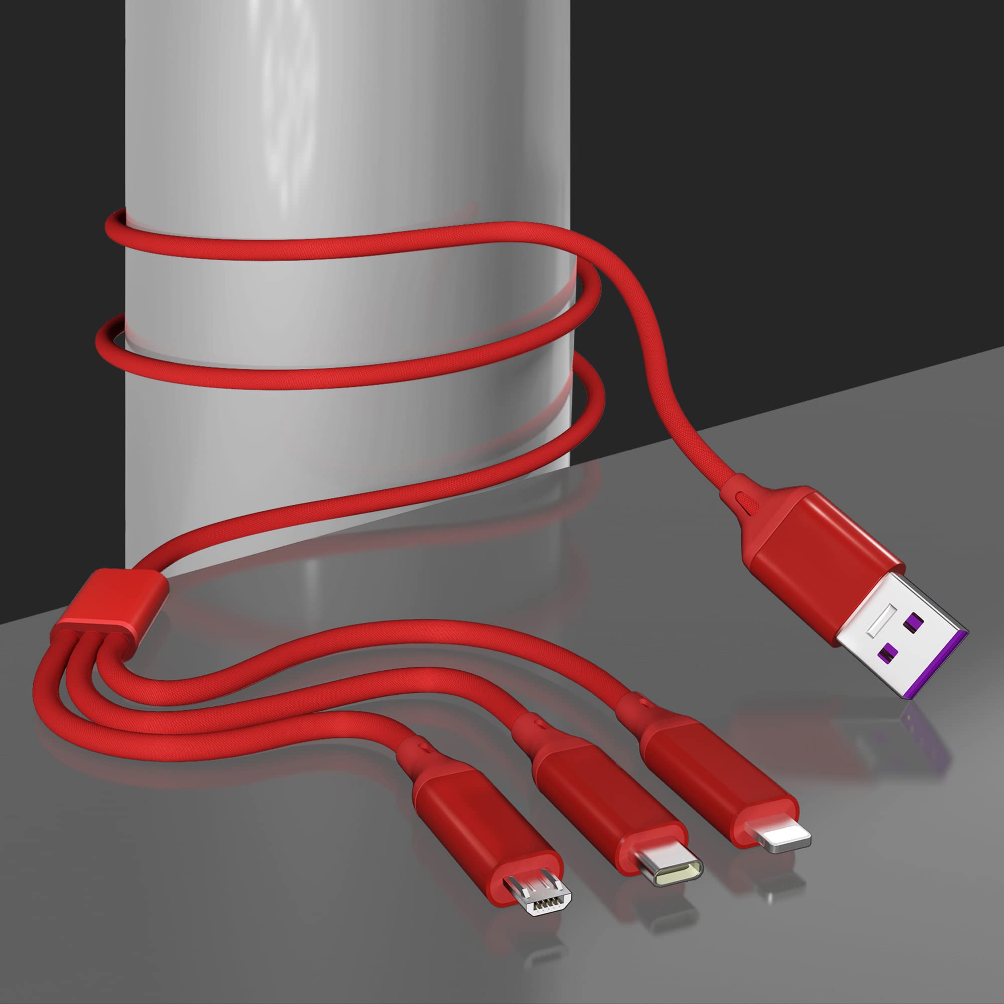 Bawanfa3 in 1 Multi Charger Cable, 2M/6Ft Nylon Braided Universal 3 Ports with Type C/Micro/Lig-htn-ing Connectors, Long USB Fast Charging Cords for Android/Phone/S amsung/H ua wei/Tablets and More