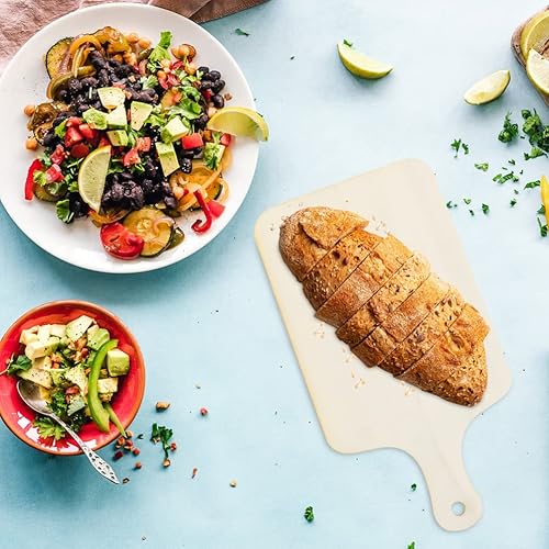 Miniatura 9 de Tabla de cortar de madera con asa, 3 piezas, tablas de cortar de madera, paletas de pizza, bandejas de servir multifunción para carne, queso, pan,