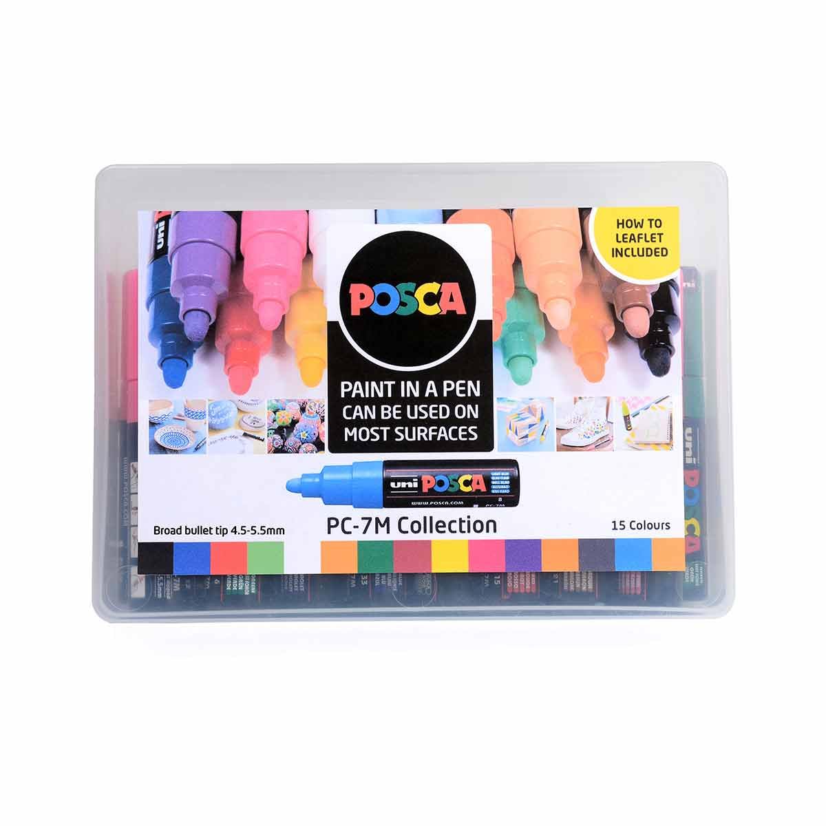 POSCA PC-7M - Pennarelli indelebili a vernice, punta larga per arte e artigianato, multi superficie su legno, metallo, carta, tela, cartone, vetro, tessuto, ceramica, pietra, porcellana, set da 15