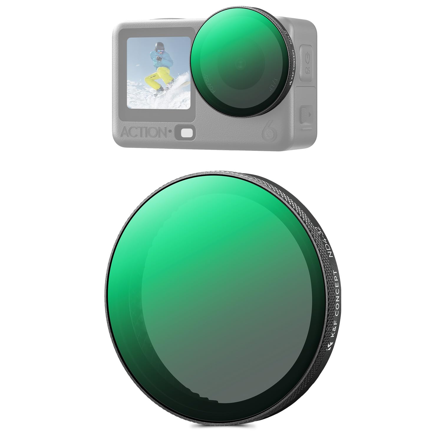 K&F CONCEPT Filtre ND Variable (ND2-32) pour Caméra d'action, Lentille HD, Double Revêtement Antireflet, Étanche et Anti-Rayures, avec Chiffon de Nettoyage, Compatible avec DJI Action 6