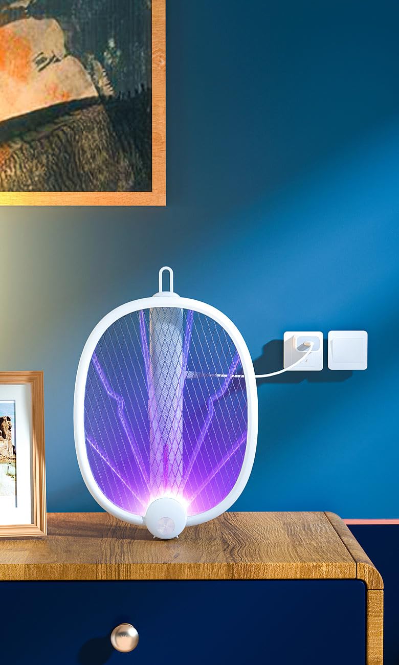 Exbuster Insekten-Schutze: 4er-Set 2in1-Akku-Insektenvernichter & Fliegenklatschen mit UV-LEDs (Fliegenklatsche ohne Flecken, Anti-Mücken-Lampe, Motten)