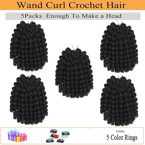 Miniatura 2 de Cabello rizado de ganchillo de 12 pulgadas, 5 piezas de cabello de ganchillo jamaicano para mujeres negras, rizos de ganchillo negro natural,