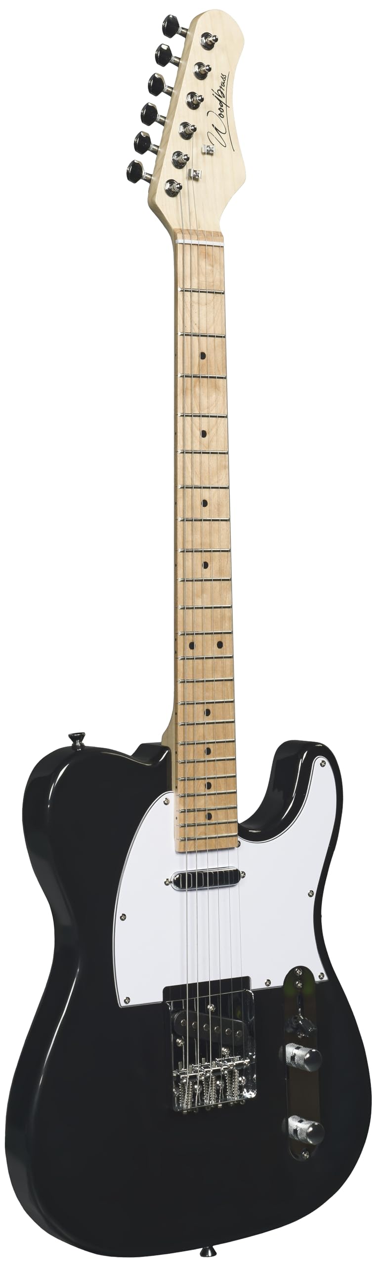 Guitare électrique Woodbrass TL100 Noire - Guitare polyvalente idéale pour débuter - Corps forme T Tilleul Américain Touche érable - Style country, hard, rock