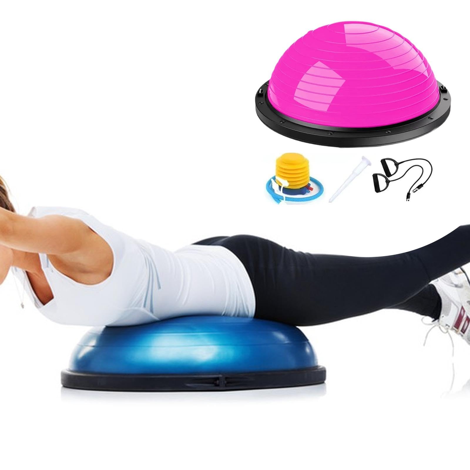 harayaa Palla da Equilibrio Mezza Palla per Fitness Palla da Ginnastica Strumento per Allenamento con Bande di Resistenza E Pompa Adatto per Squat