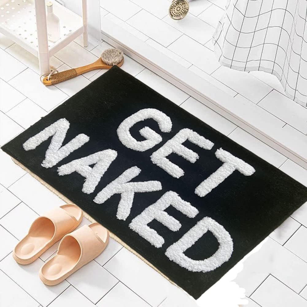 Zeeinx Get Naked Bath Mat Cute Bathroom Rugs Non Slip Microfiber Bath Rugs Funny Bathroom Decor Machine Washable Black Bath mat for Tub and Shower,16”