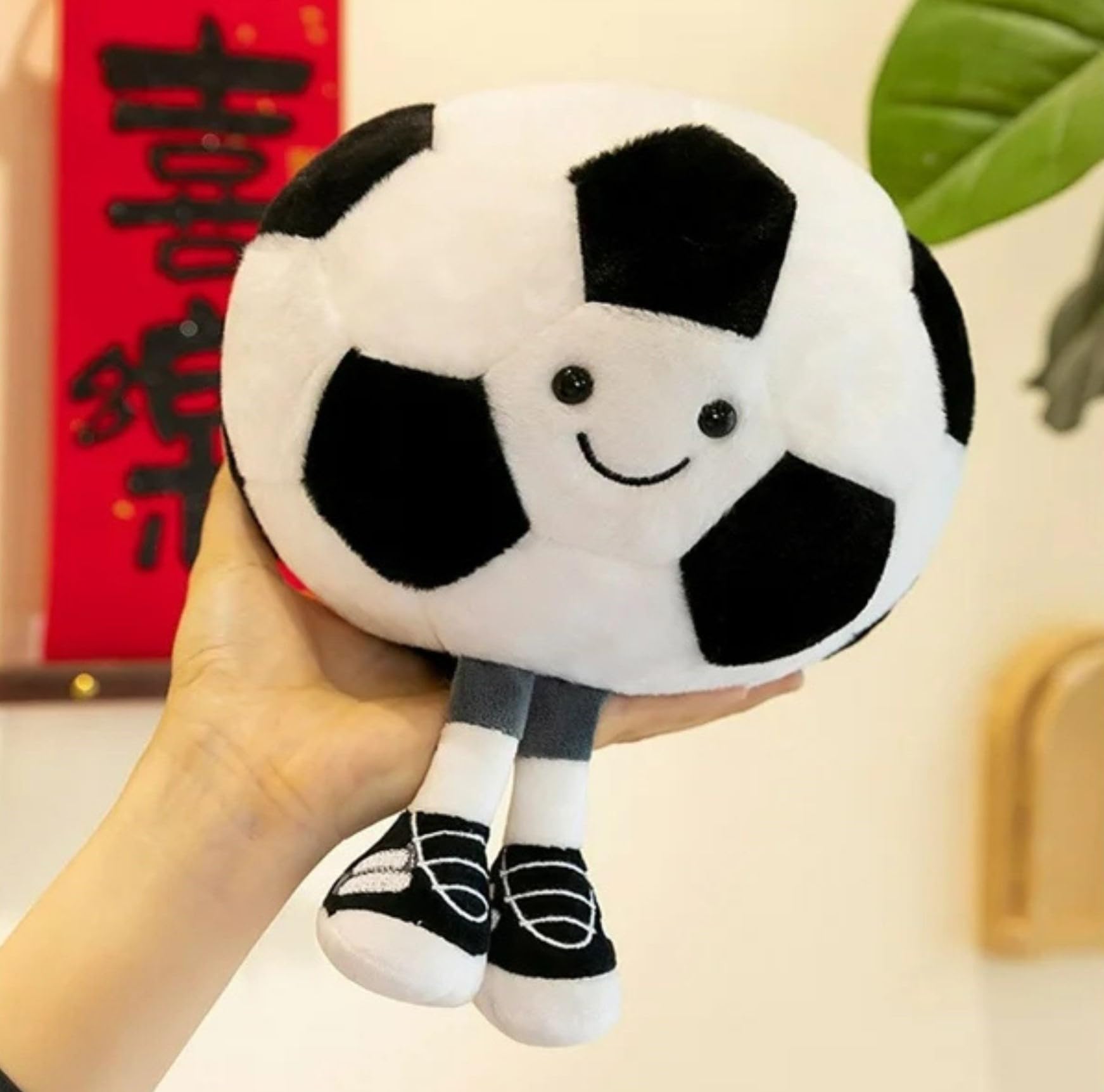Tickles Cute Smiling Football with Legs Soft Stuffed Plush Sports Toy for Kids Boys & Girls Birthday Gifts (Size: 30 cm Color: White & Black)-image-27