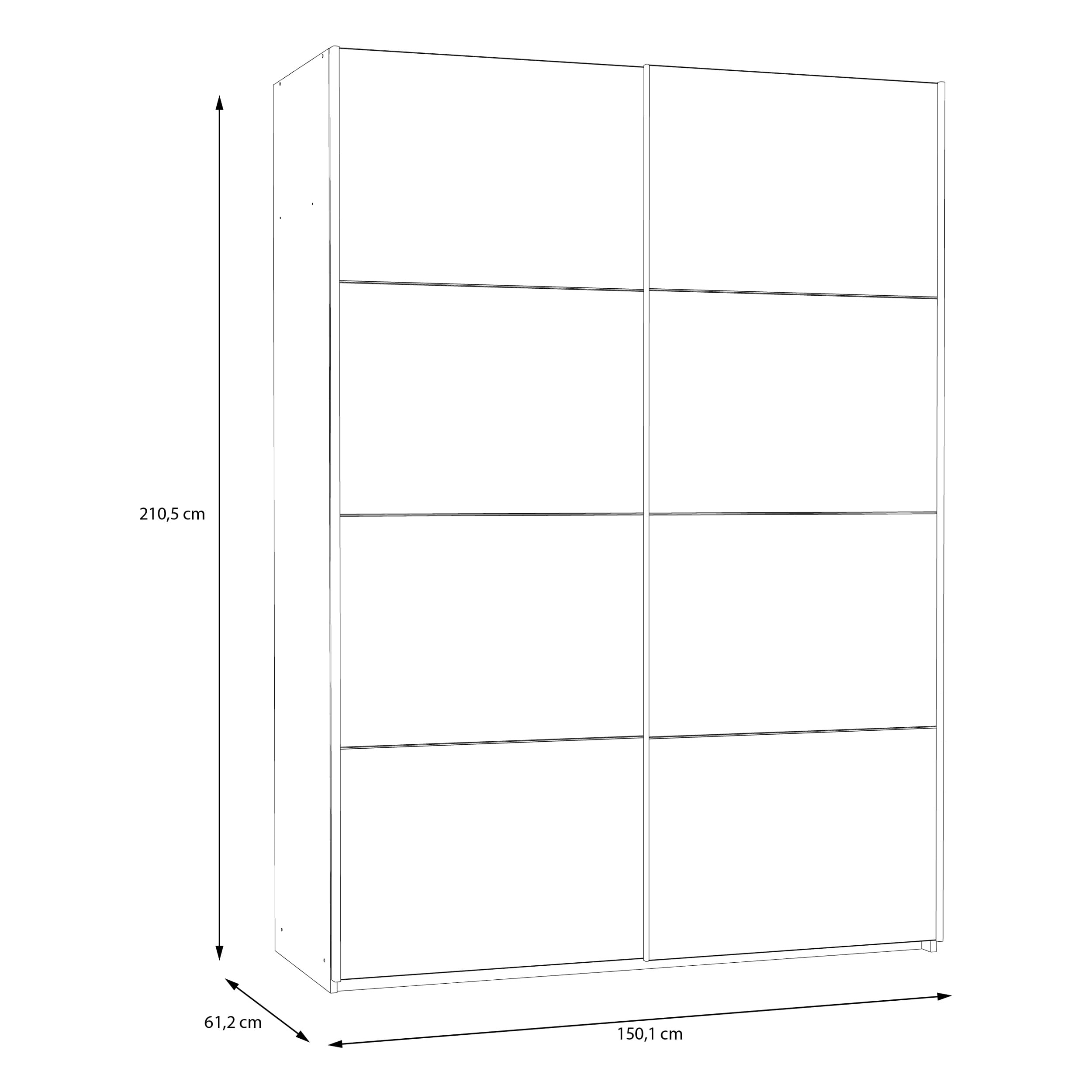 Forte Schach & MATT 2 Kleiderschrank 150, Moderner Schwebetürenschrank mit 2 Türen, Holzwerkstoff, Weiß, 150,1 cm breit, 210,5 cm hoch, 61,2 cm tief