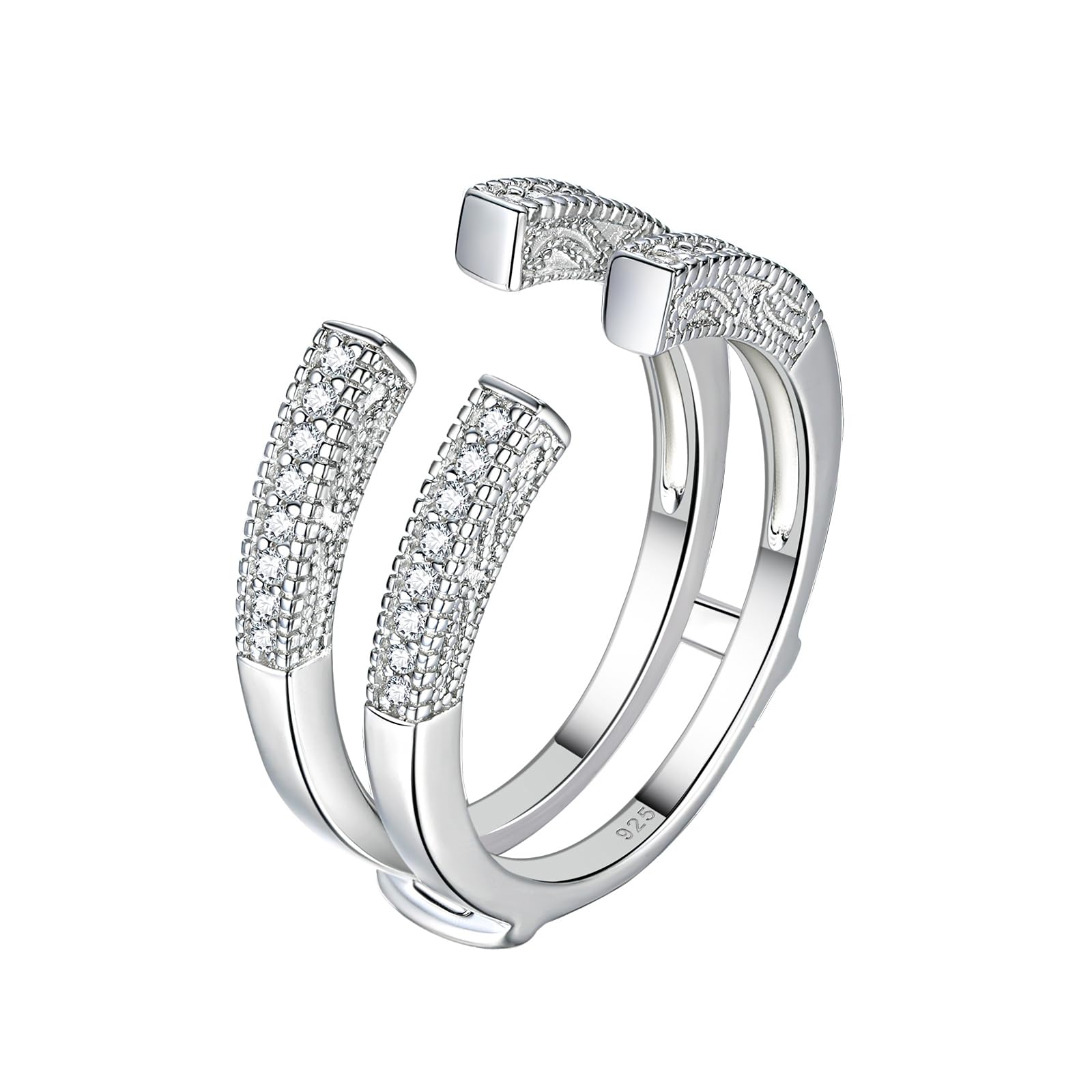 SHELOVES Vintage Guard Wrap Wedding Band For Women 925 Sterling Silver Ring Enhancer for Engagement Rings 5-12