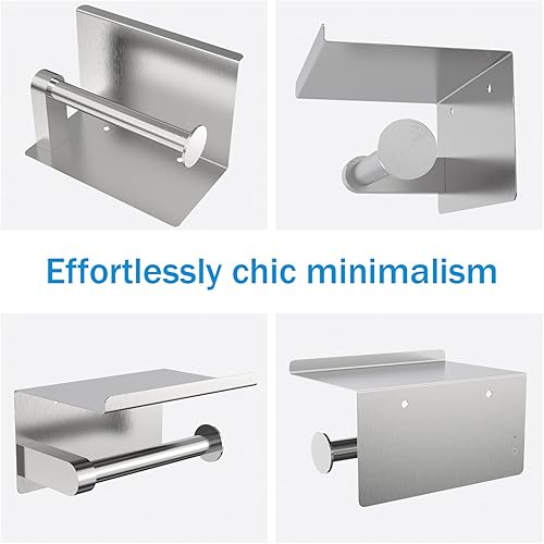 Miniatura 6 de Soporte de papel higiénico adhesivo con estante para teléfono, soporte para rollo de papel higiénico montado en la pared, soporte para rollo de