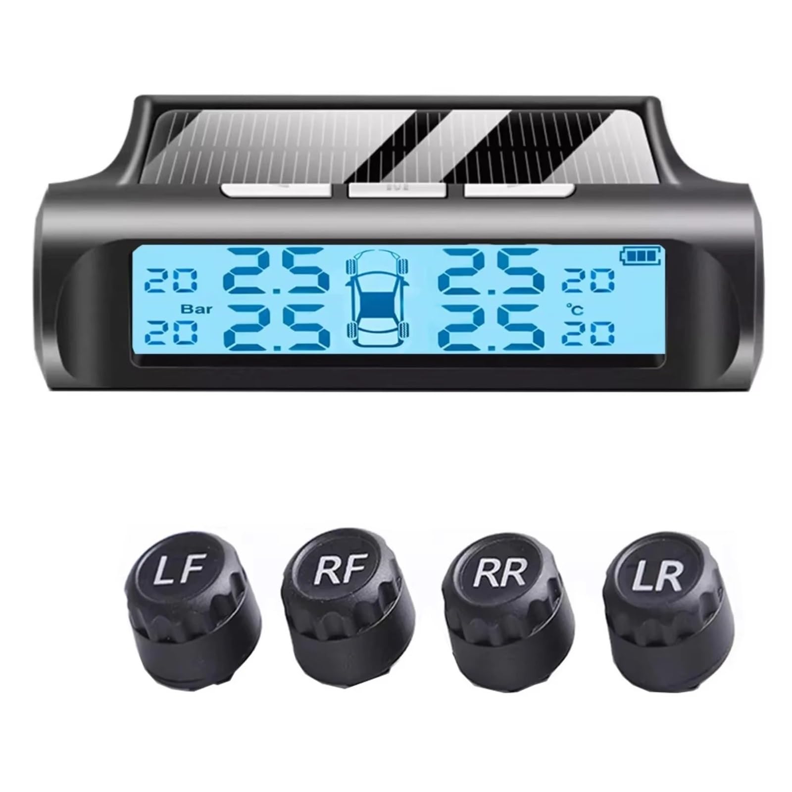 Cyfrowy miernik ciśnienia w oponach Solar Power Tyre Cyfrowy Wyświetlacz LCD Auto Security TPMS Wewnętrzny Czujnik System Monitorowania Ciśnienia w Oponach Dla Samochodów