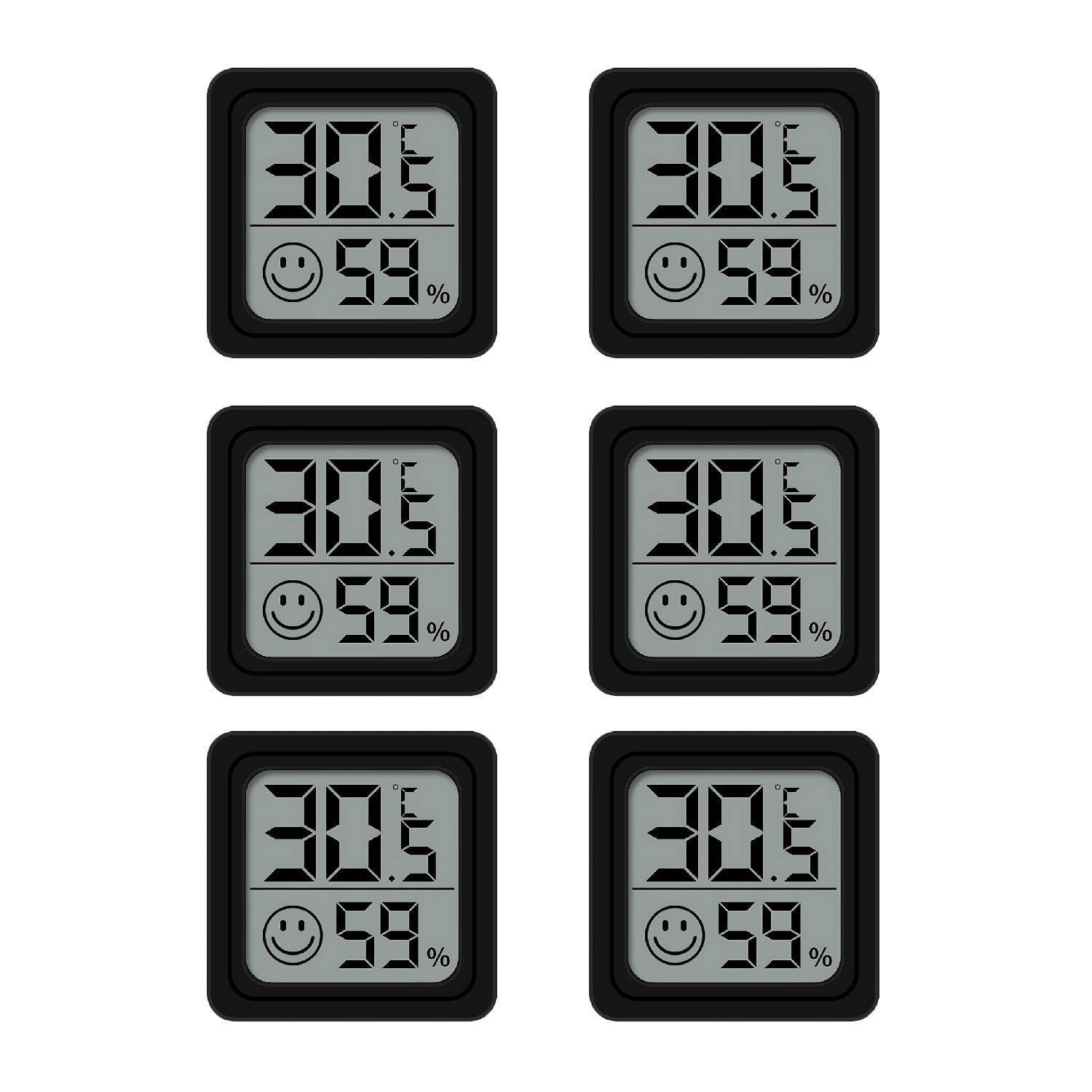 6 Pack Room Thermometer Hygrometer, Humidity Meter LCD Digital Hygrometer Thermometer Humidity Meter Temperature Gauge for Indoor Greenhouse Temperature Sensor Monitor For House(with Battery) (Black)