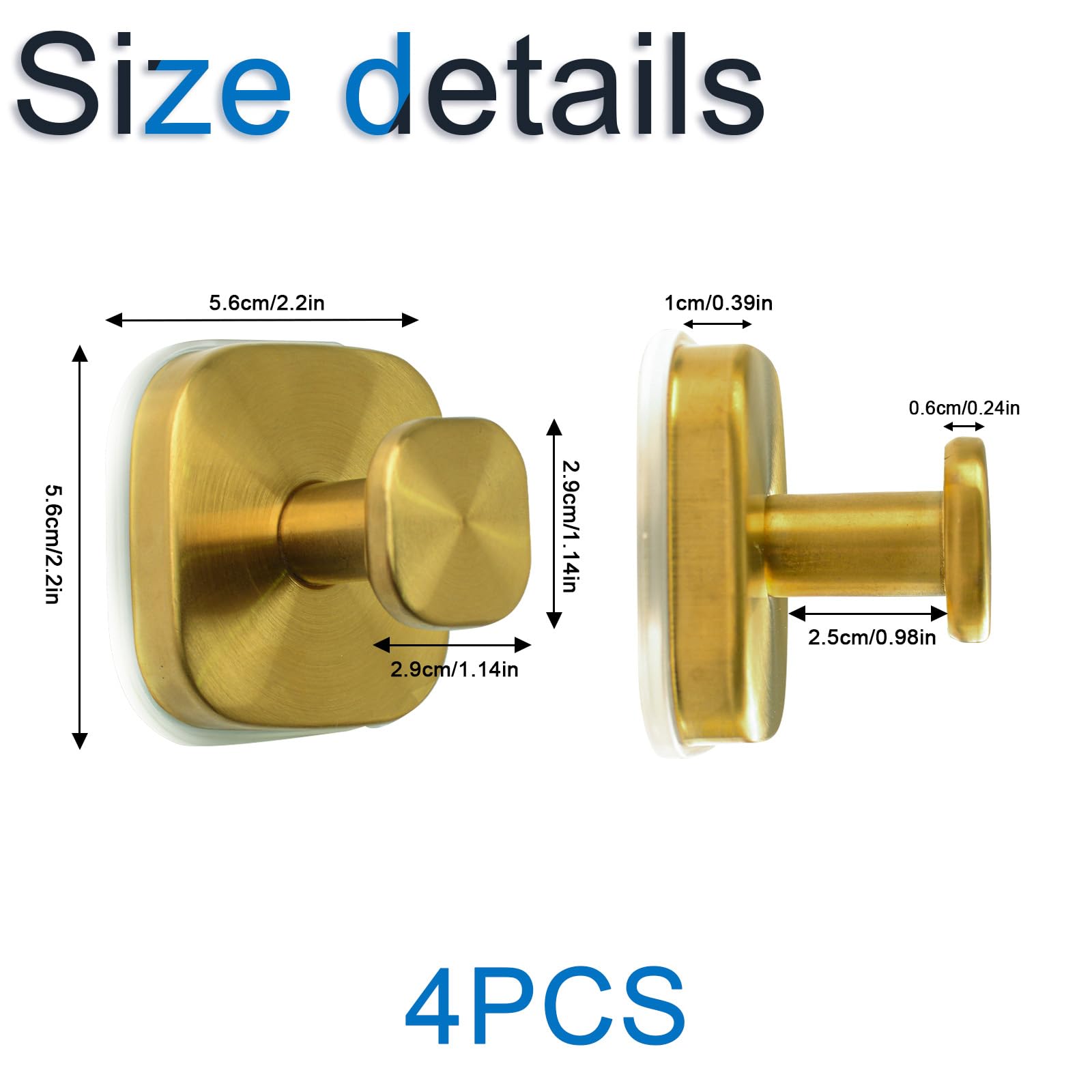 INCREWAY 4PCS Golden Square Suction Cup Hooks, No-Drill Hooks Plastic Waterproof Hanger for Bathroom Living Room, Kitchen - Image 2