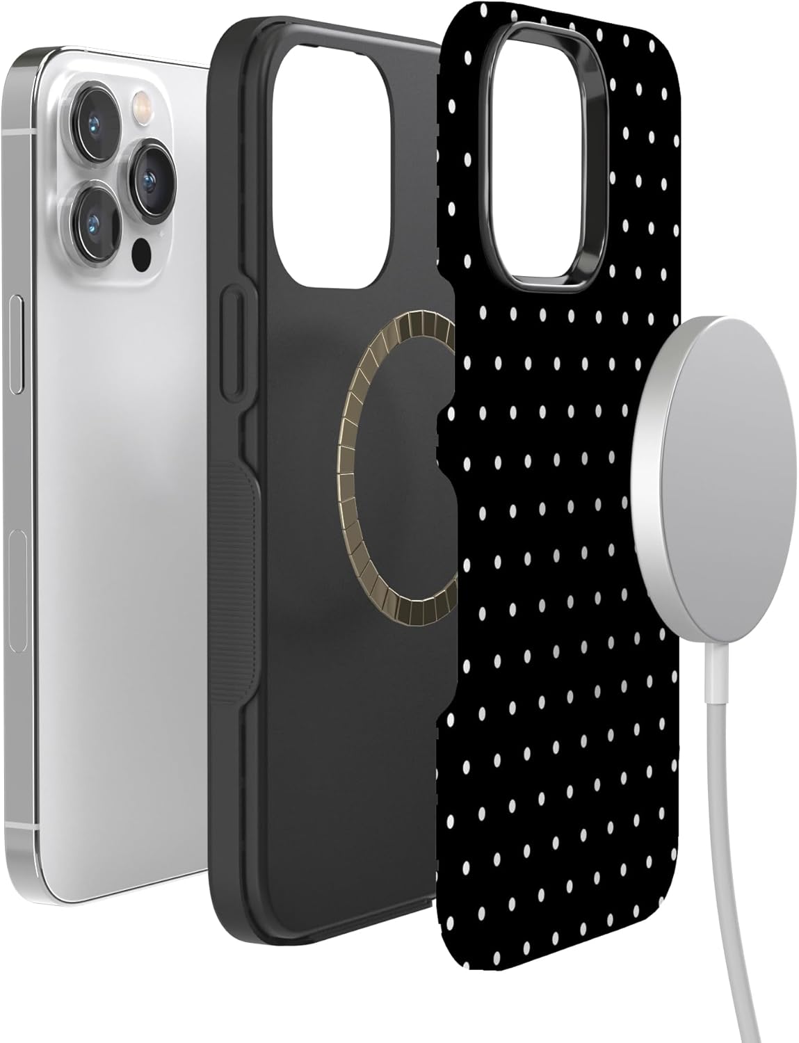 Casely iPhone 14 Pro Case | On the Dot | Black Polka Dot | Bold Protective Design | Compatible with MagSafe