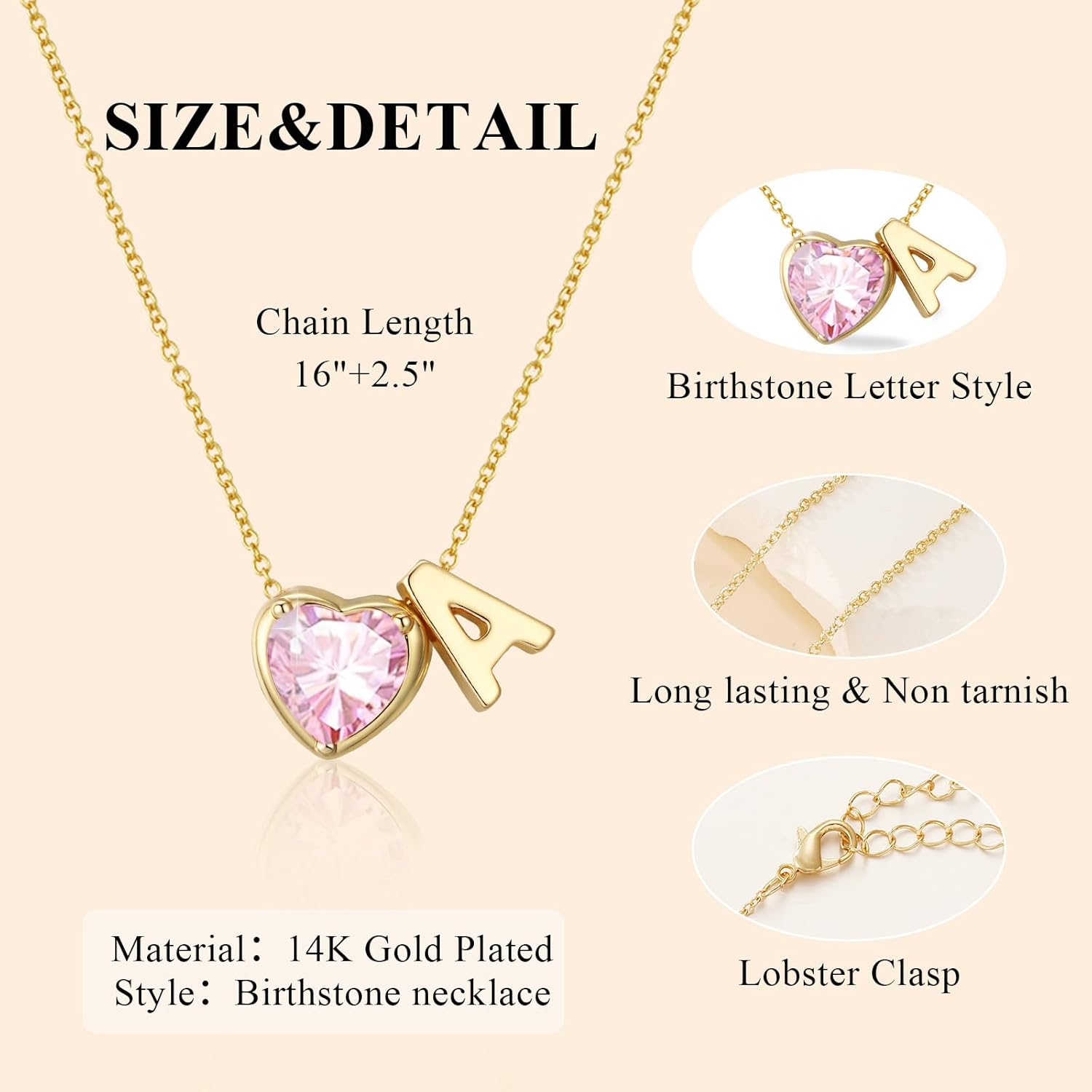 Easter Basket Stuffers-Heart Birthstone Initial Necklace for Women Girls,14K Gold Plated Heart Letter A-Z Necklace Birthday Trendy Jewelry Gifts for Women Girls Daughter - Image 5