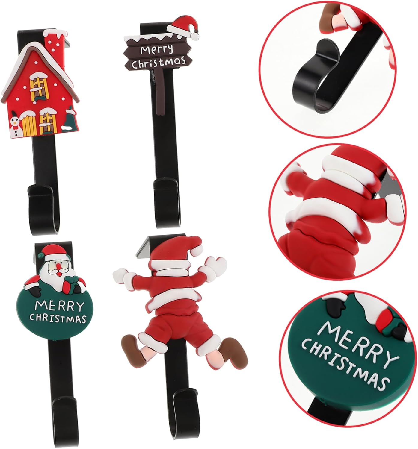 4pcs Christmas Stocking Holders Cute Figurines Metal Mantel Hooks for Fireplace Shaped Xmas Sock Hangers Festive Decor for Holiday Stockings Display