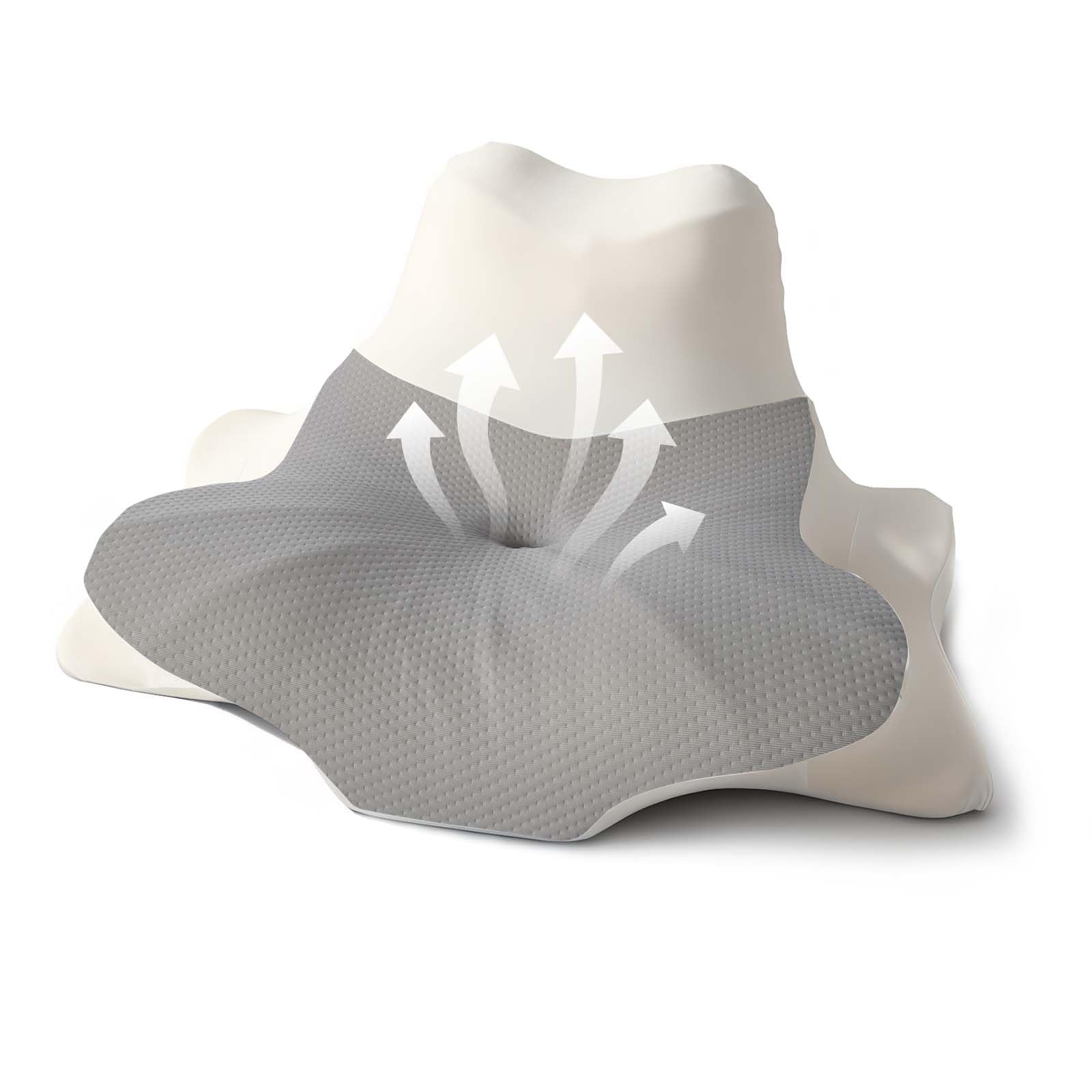OKYUK Almohada Cervical 4 en 1 ergonómica con diseño de Dos Zonas, Almohada de Espuma viscoelástica con Funda extraíble para los Lados, la Espalda y el Vientre (Gris-Blanco)