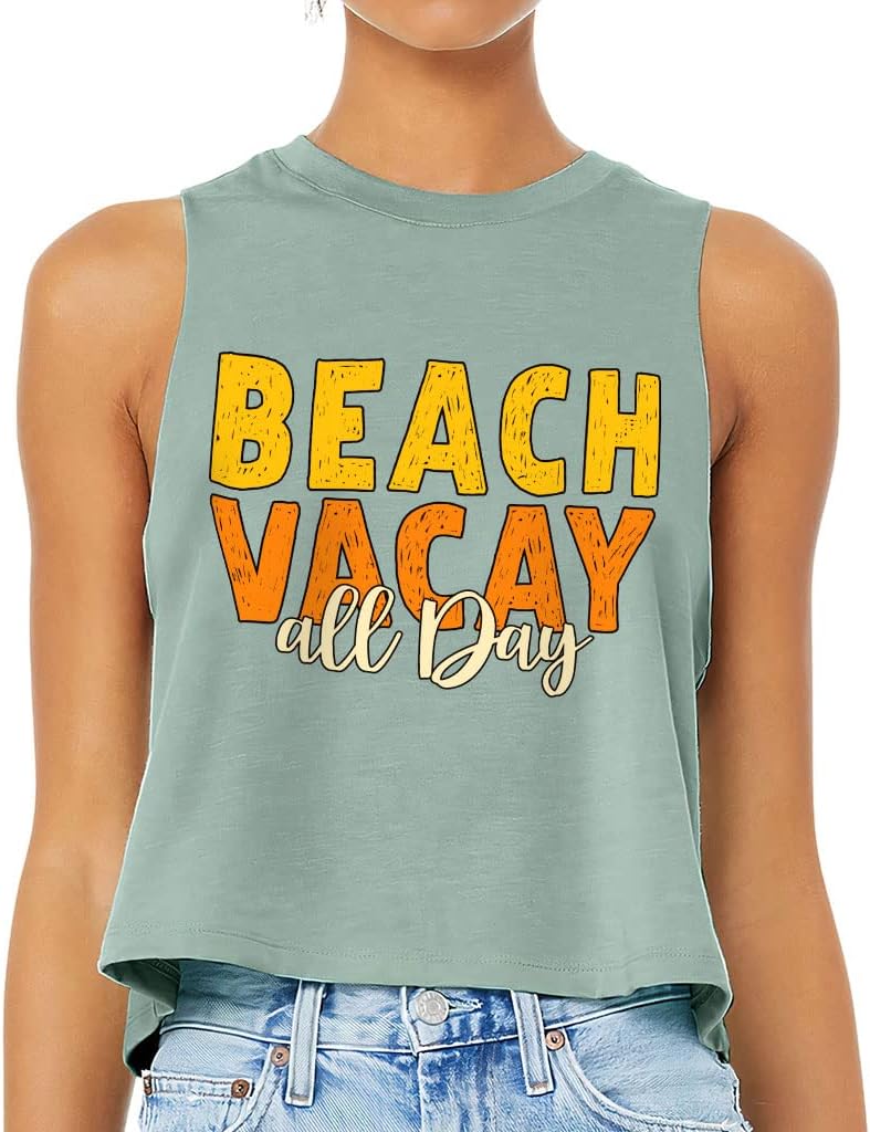 Beach Vacay Racerback Cropped Tank - Holiday Themed Women's Tank - Printed Tank Top