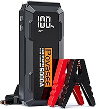 Povasee A40 Jump Starter Power Bank, 5000 A Peak Current Car Jump Starter Power Bank with LCD Display, Jump Starter with USB Quick Charge and LED Torch for 12 V Car (up to All Petrol/10 L Diesel)