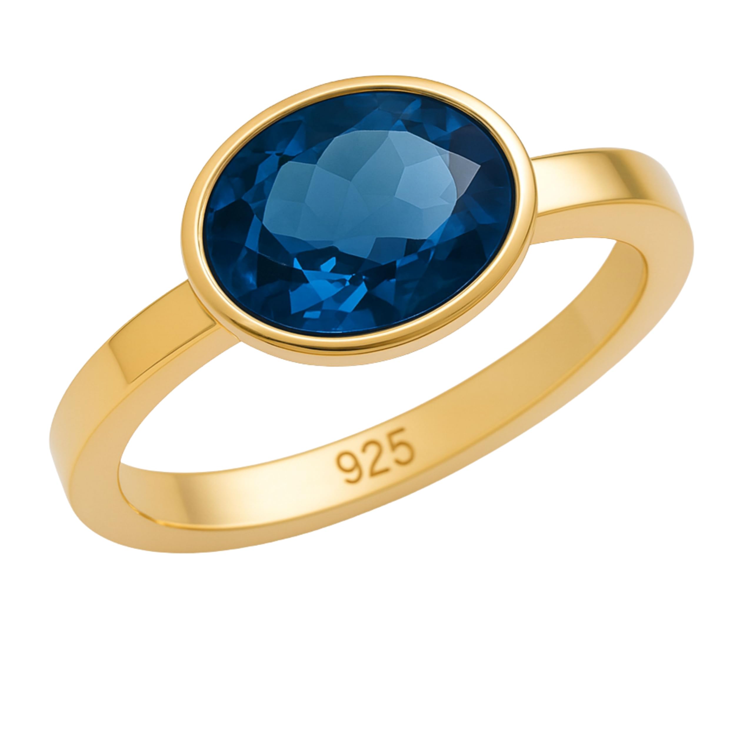 Anillo de plata de ley chapada en oro con topacio azul Londres US Size 7 / Diameter 17.3