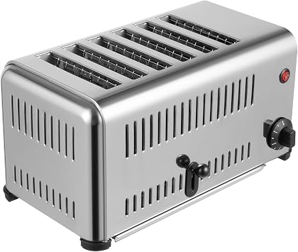 6 Slice Commercial Toaster, 1680W Bread Baking Machine with 5 Bread Shade Settings Electric Toaster Machine with Crumb Tray 5 Minutes Timier Rapid Toaster for Home and Dessert Store