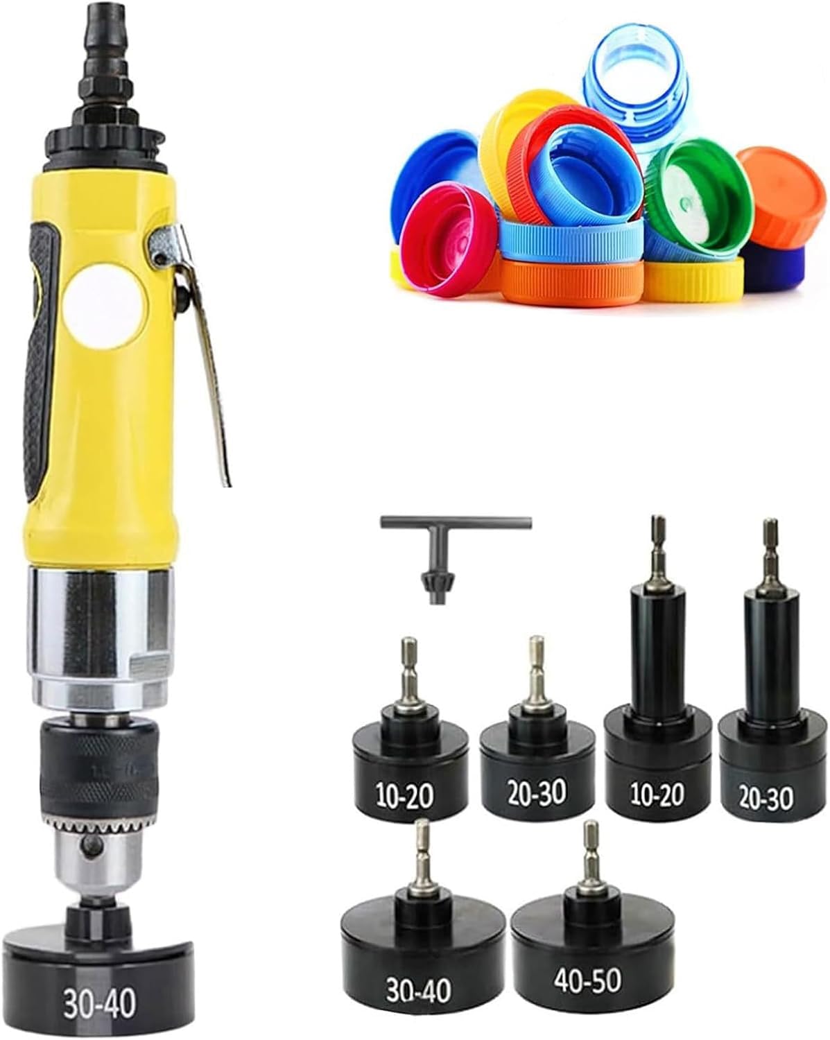 Yxyljoz Pneumatic Bottle Capping Machine With 6 Heads - Torque Sealer For Plastic Bottles, Handheld Cap Tightener For Home Brewing & Beverage Production