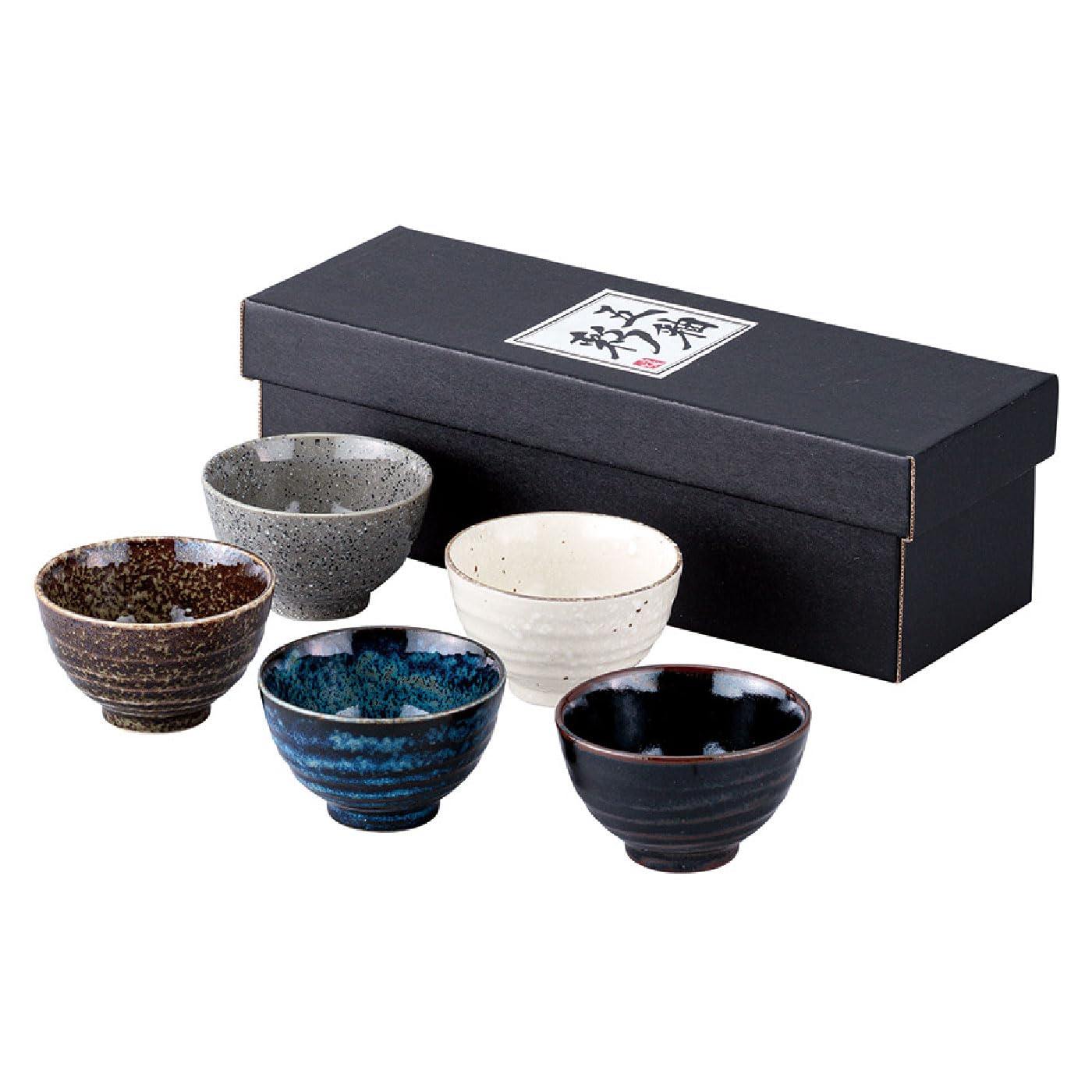 Traditionelle japanische Teeschale, handgefertigt, Grüntee, Chawan, Trinktee, Geschirr, Keramik, Set mit 5 Stück (Kura Dashi)