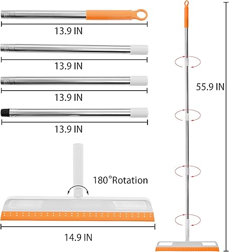 Miniatura 2 de Escoba mágica multifunción, escoba de empuje para el hogar, escoba limpiadora de piso con mango largo ajustable lavable raspado para interiores,