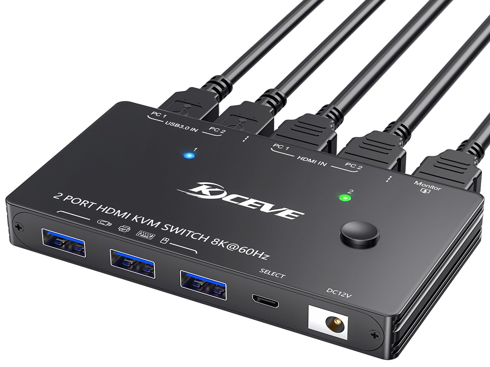 KVM Switch 2 PC 1 Moniteur HDMI, USB 3.0 KVM Switch HDMI 2 Port 8K@60Hz 4K@120Hz HDCP 2.3, Partage Clavier Souris, Wired Remote(8K HD 2 in 1 out KVM)