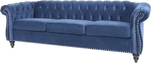 Miniatura 7 de RARZOE Moderno juego de sofá de 2 piezas, contemporáneo Chesterfield de terciopelo con botones copetudos, sofá de tres plazas y silla de club con