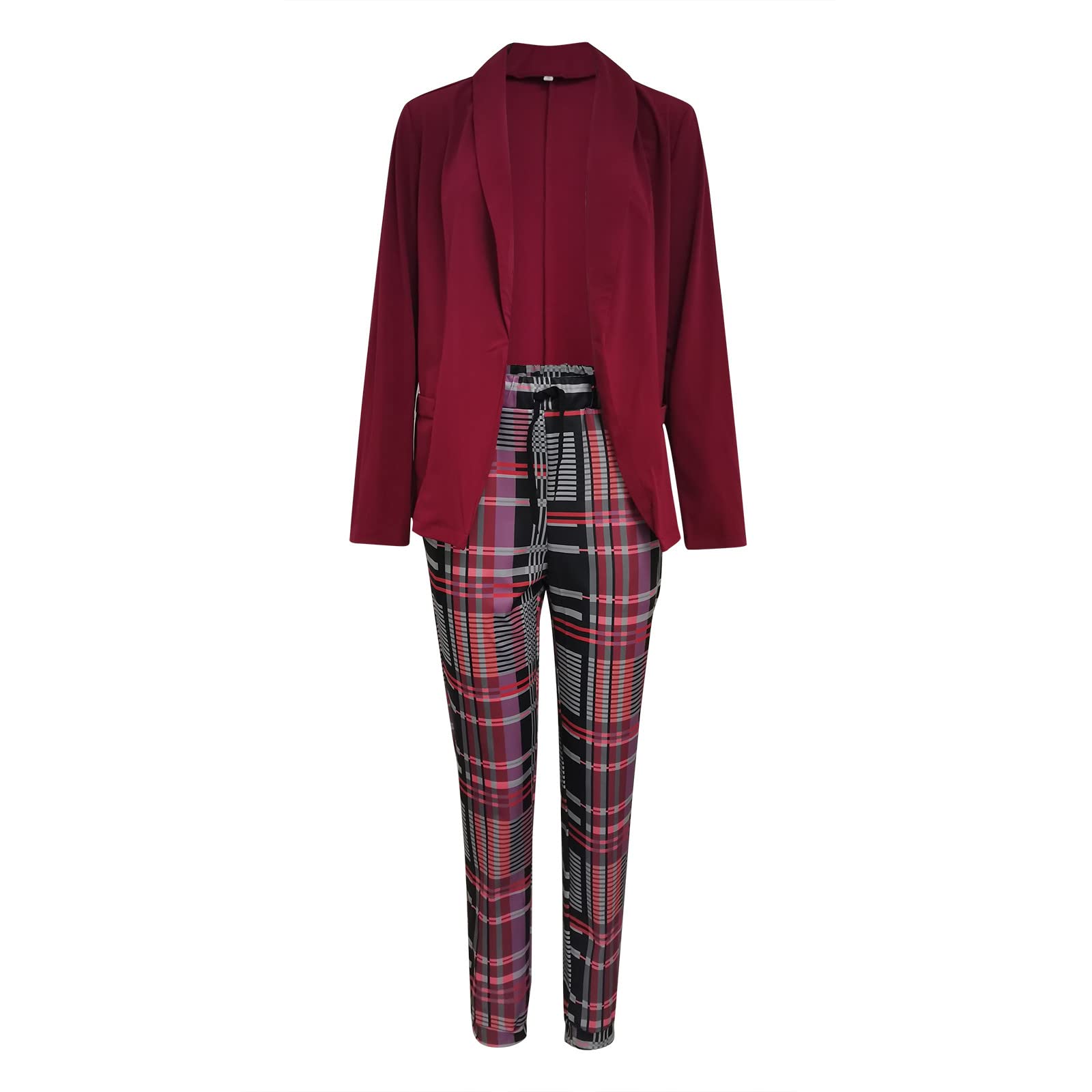 Completo da donna in 2 pezzi casual scozzese aperto davanti blazer e pantaloni a matita set business tuta da lavoro giacca vestito pantaloni