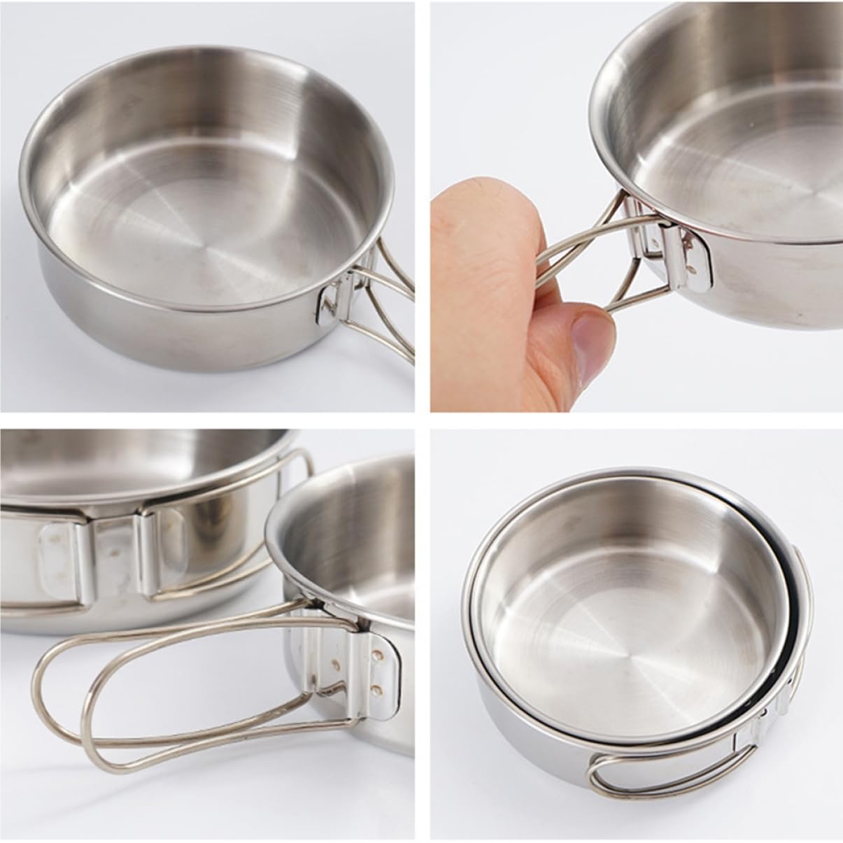 Parliky 2-pc Set Collapsible Camping Bowls Stainless Steel Outdoor Silverware Mini Travel Silverware Bowl Camping Cutlery Set
