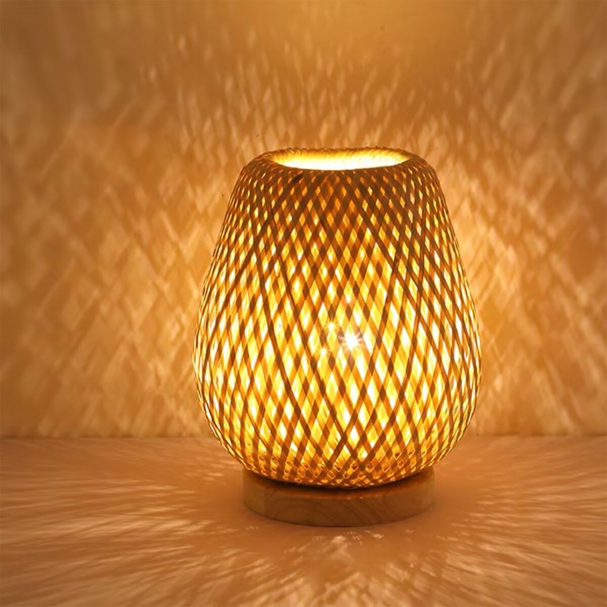 Handgewebte Bambus-Tischlampe, kreativer ländlicher Stil, doppellagiger Bambus-Lampenschirm, Nachtlicht, Tischleuchte, dekorative Tischbeleuchtung für Schlafzimmer, Wohnzimmer