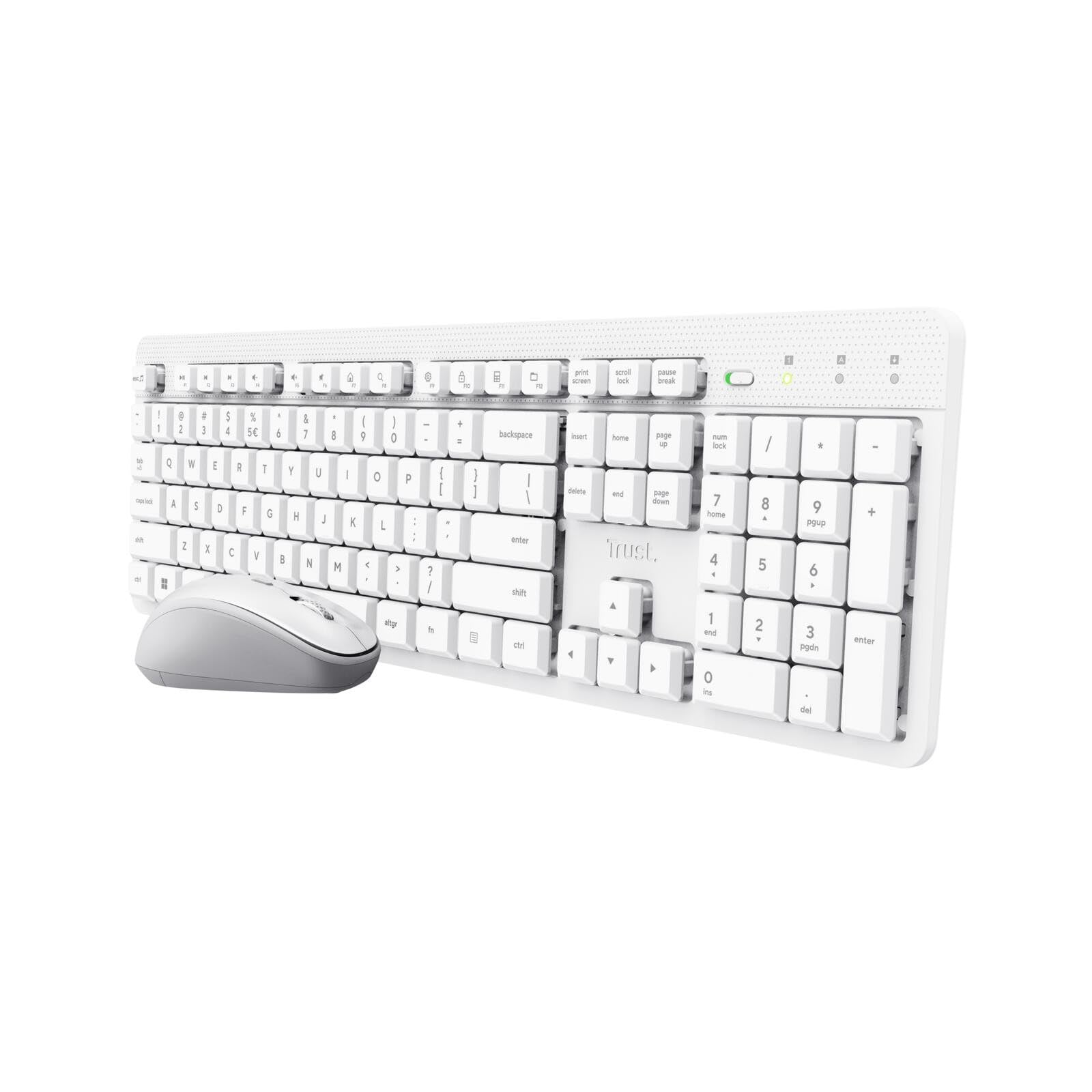 Trust ODY II - Juego de Teclado y ratón silencioso (disposición Alemana QWERTZ, Teclas Planas, ratón inalámbrico ambidiestro, 800-1600 dpi, a Prueba de Salpicaduras, Receptor USB, para PC, Ordenador