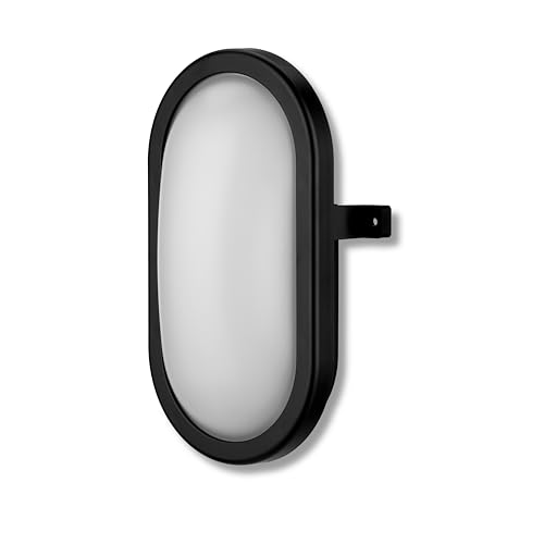 REV Kellerlampe - Feuchtraumleuchte LED oval (10W, 800lm, IP44), einsetzbar als Decken- oder Wandlampe, Feuchtraumlampe, schwarz