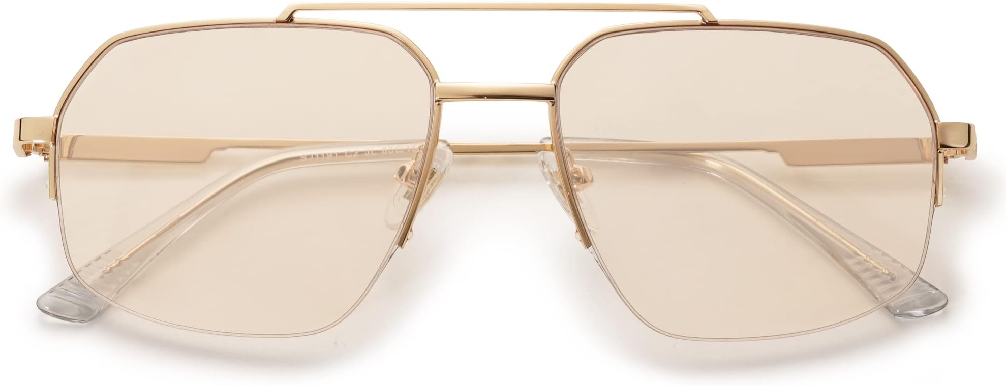 Trendy Aviator Sunglasses Mens Womens Retro Double Bridge Metal Frame Semi-Rimless Shades SJ1191