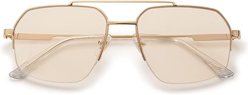 SOJOS Trendy Aviator Sunglasses Mens Womens Retro Double Bridge Metal Semi-Rimless Shades Lentes De Sol Para Mujer SJ1191