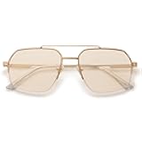 Trendy Aviator Sunglasses Mens Womens Retro Double Bridge Metal Frame Semi-Rimless Shades SJ1191