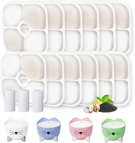 Cat Water Fountain Filter,Cat Fountain Filters Replacement for PIXI Pet Water Fountain,12 Pack Pet Fountain Filter Replacement,3 Pump Hoses