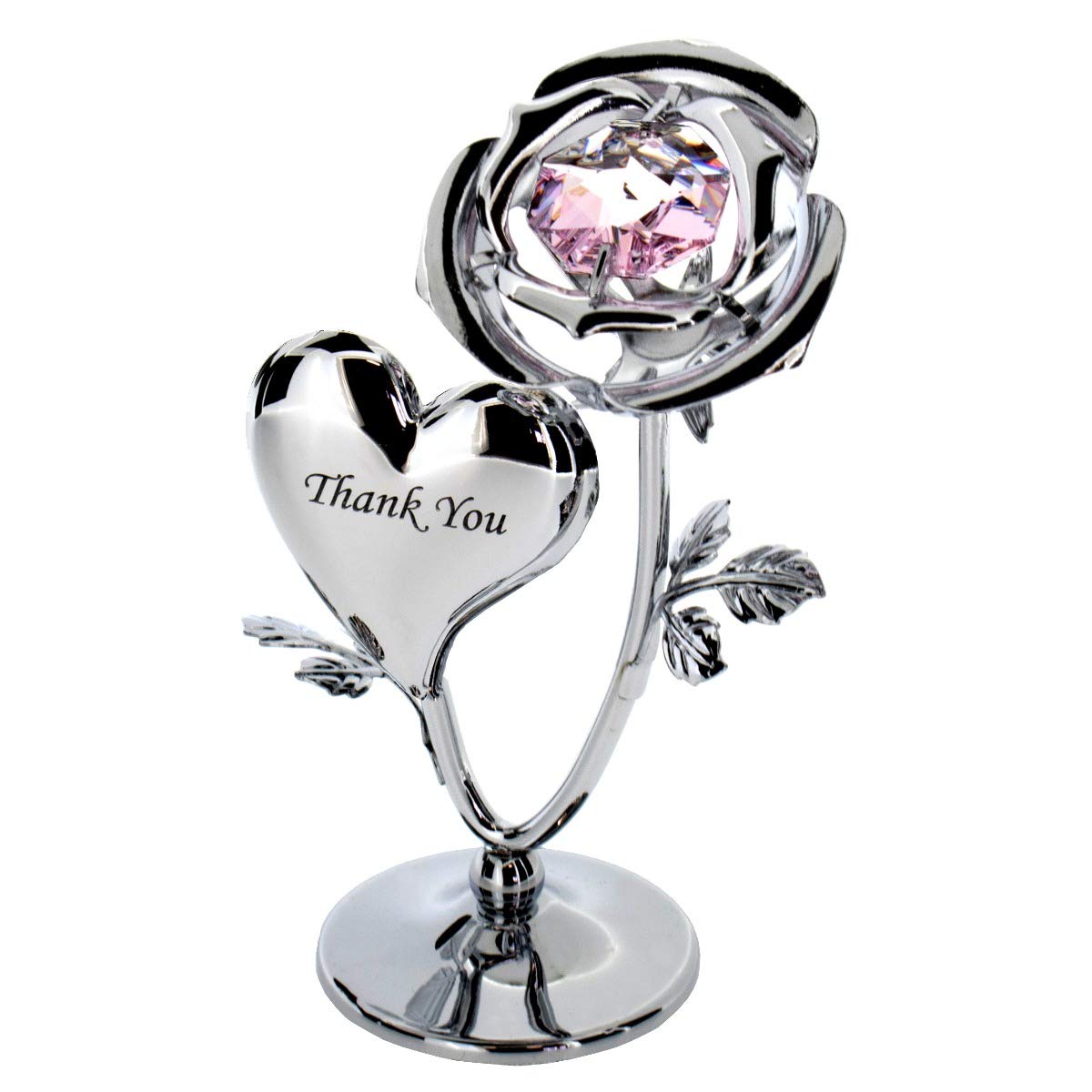 Crystocraft Chrome Plated Rose & Heart Ornament (THANK YOU)