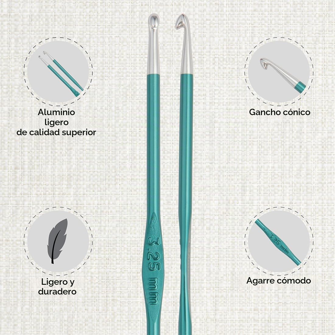 KnitPro Juego de agujas de crochet Zing: 12 agujas de crochet de una sola punta codificadas por colores, cómodas asas para principiantes y caja de regalo