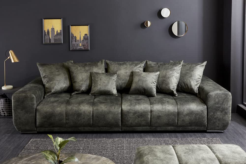 Riess Ambiente Big Sofa ELEGANCIA 285cm moosgrün Microfaser XXL Couch inkl. Kissen Federkern