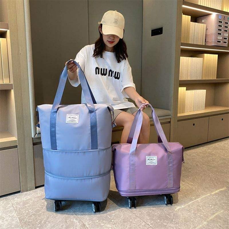 Image of Yatee Foldable Trolley Travel Bag with Wheels for Women & Men, Expandable Rolling Duffel Bag, Large Capacity Lightweight Luggage, Waterproof Carry Tote with Detachable Wheels for Travel