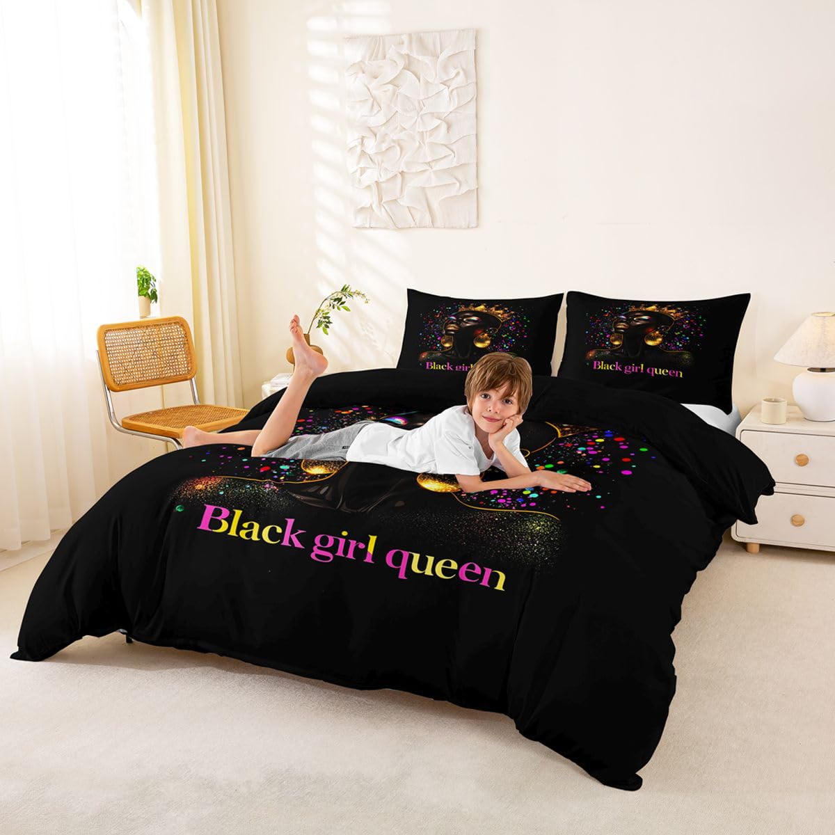 Homewish Afro King pościel brokatowa diamentowa korona zestaw poszewek na kołdrę gradient świecąca galaktyka poszewka na kołdrę luksusowa grafika zestawy łóżek