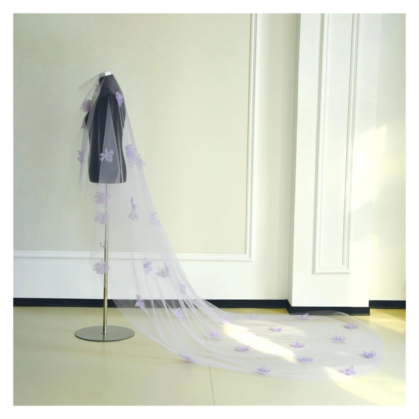 Velo da Sposa Sogno Velo con Fiori 3D Viola. cattedrale
