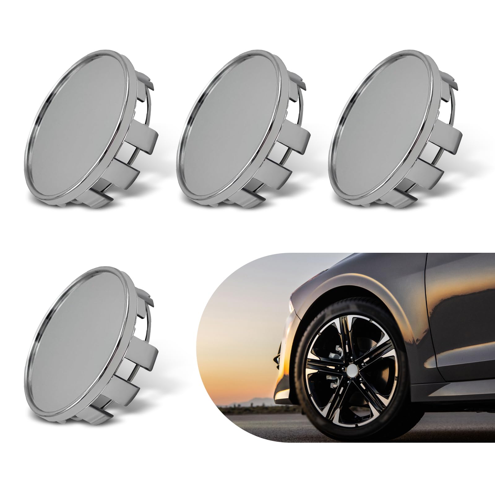 4 PCS Car Wheel Center Cap, ABS Wheel Hub Protector, Snap-On Wheel Center Hub Cap, Outer Diameter 54mm, Card Diameter 50mm (Silver)